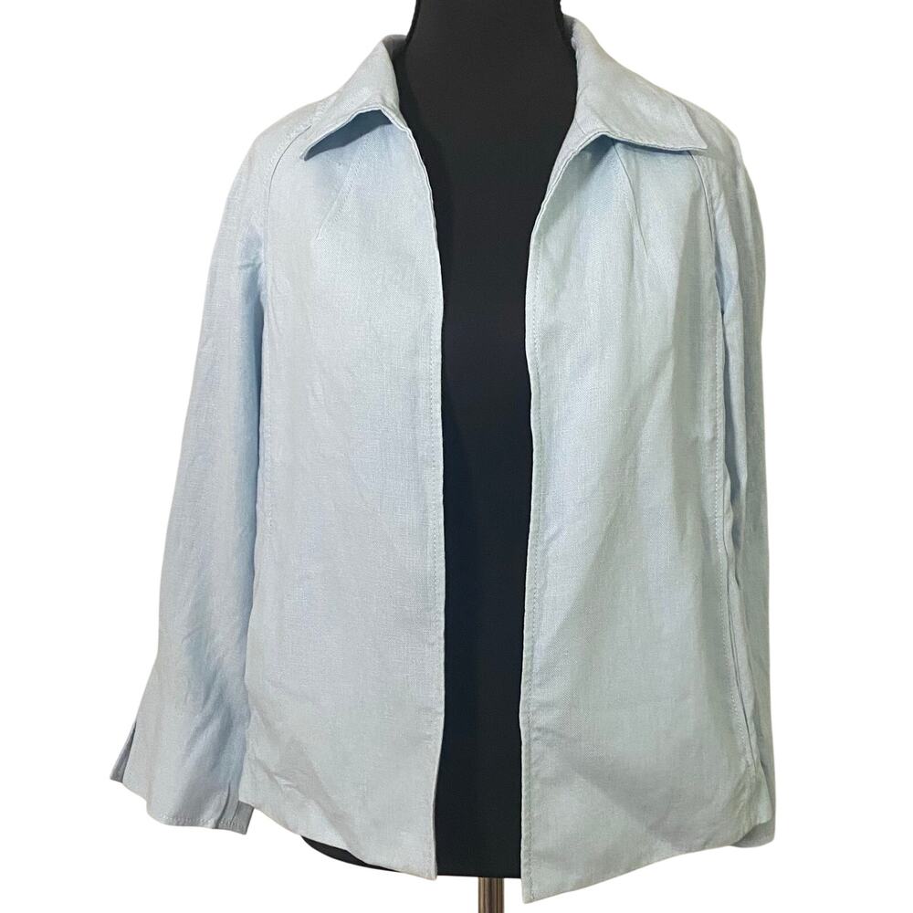 Talbots Pure Irish Linen Light Blue Open Front Jacket Sm Coastal Office Pockets